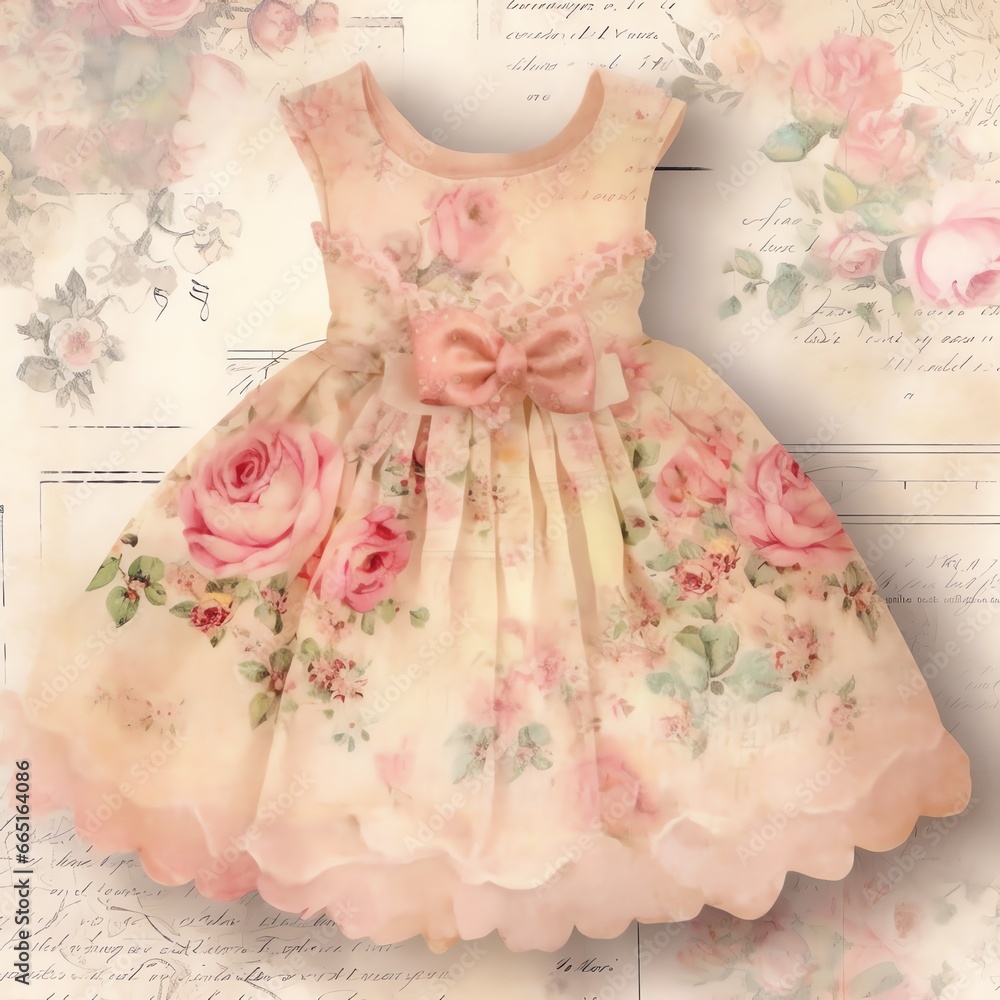 Portrait of a young girl's cute little dress cute baby old paper, vintage junk journal digital paper Portrait of a young girl's cute little dress cute baby old paper, vintage junk journal digital paper
