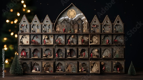 A traditional Advent calendar with tiny doors, counting down the days until Christmas with small surprises inside