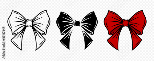 Vector Cartoon Bow Tie or Gift Bow, Cut Out and with Outline Icon Set Isolated. Bow Design Template
