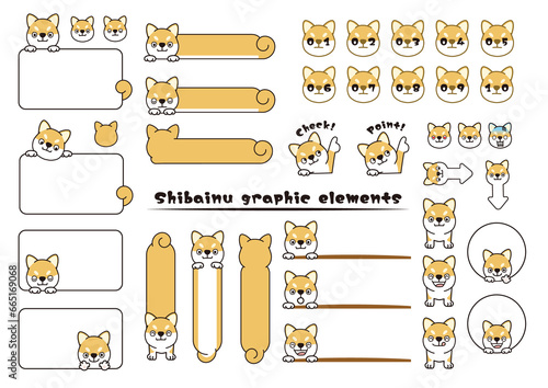 Shibainu, DOG png set of elements