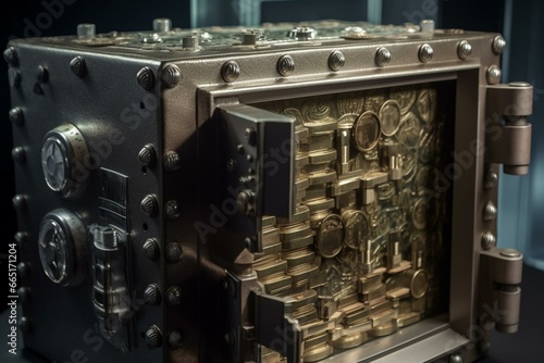 Money-filled safe signifies investments funds. Generative AI