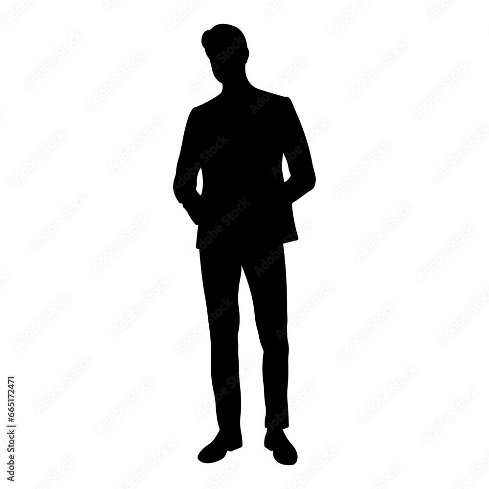 Vector silhouette of standing man in suit isolated on white background.Business man.