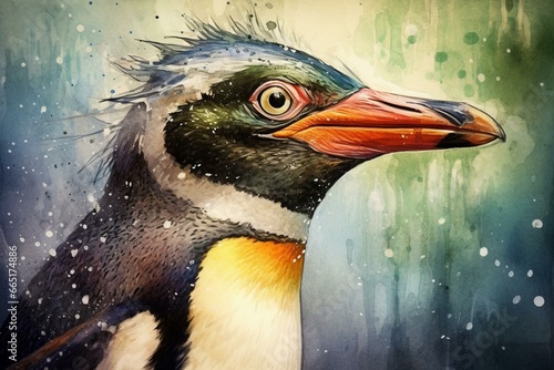 Watercolor artwork of a penguin. Generative AI
