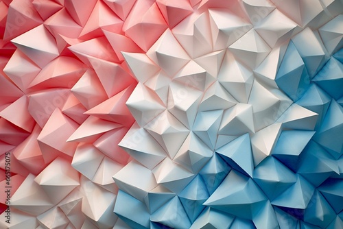 Colorful geometric surface with tetrahedrons in white  blue  and pink. Generative AI