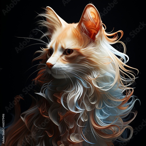Portrait photograph of a cat with an abstract touch in its fur making it wavy.