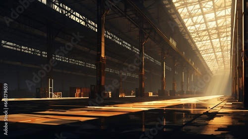 An industrial warehouse, a study in geometry and shadows, where beauty emerges from the mundane.