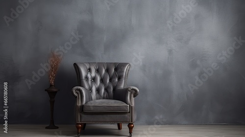 Single vintage grey armchair isolated background. AI generated