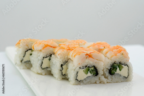 Ebi Nigiri Sushi Japanese prawn sushi pattern. sushi with shrimp High quality photo 