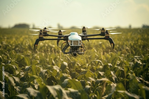 Drone fertilizes fields. Generative AI