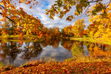 Pond in Alexander park in autumn, Pushkin, Saint Petersburg, Russia