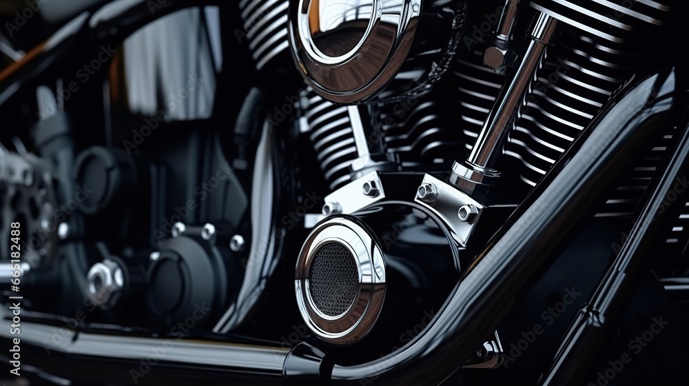 Closeup of modern motorcycle engine block. AI generated image - obrazy, fototapety, plakaty 