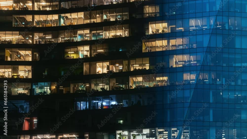 Lapse Window Day to night time-lapse timeslice effect blinking office windows lights ...