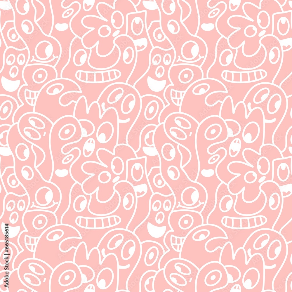 Cartoon retro monsters seamless Halloween pattern for wrapping paper and fabrics and linens and kids