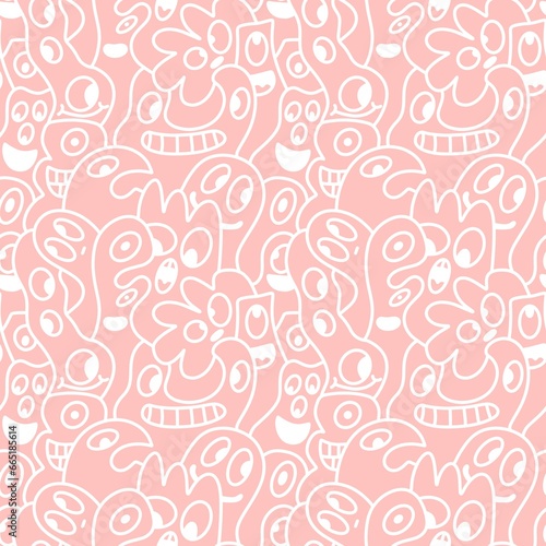 Cartoon retro monsters seamless Halloween pattern for wrapping paper and fabrics and linens and kids