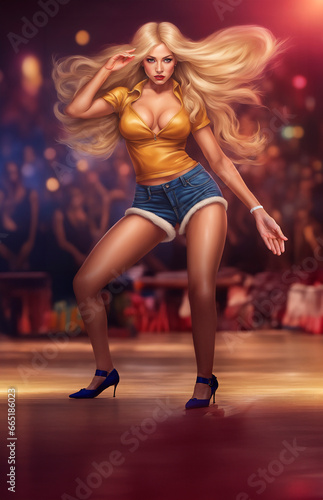 young blonde girl Queen Of The Club, The Night Of A Go-Go Dancer, Tiny Skirts & Tops.