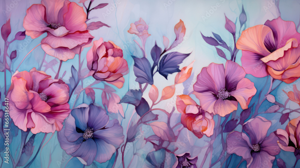 Abstract purple and light pink flowers as walpaper backgroun illustration