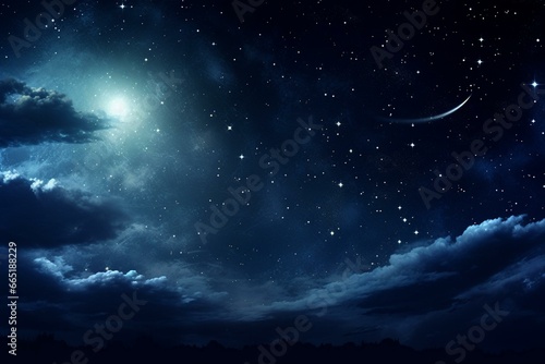 Fototapete Nighttime sky featuring stars and crescent moon. Generative AI