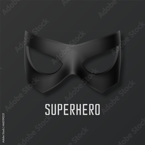 Vector Black Super Hero Mask. Face Character, Superhero Comic Book Mask Closeup Isolated with Shadow in Front View. Superhero Photo Prop, Carnival Face Mask, Glasses. Comic Book Concept