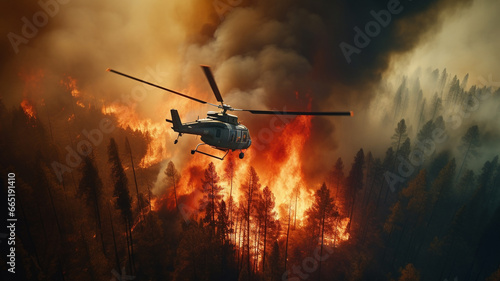 Helicopter extinguishes forest fire