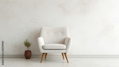Single white armchair wooden legs isolated white background. AI generated