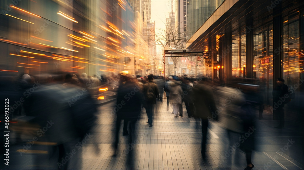 people in the city in the evening with blurred background people in the city in the evening with blurred background
