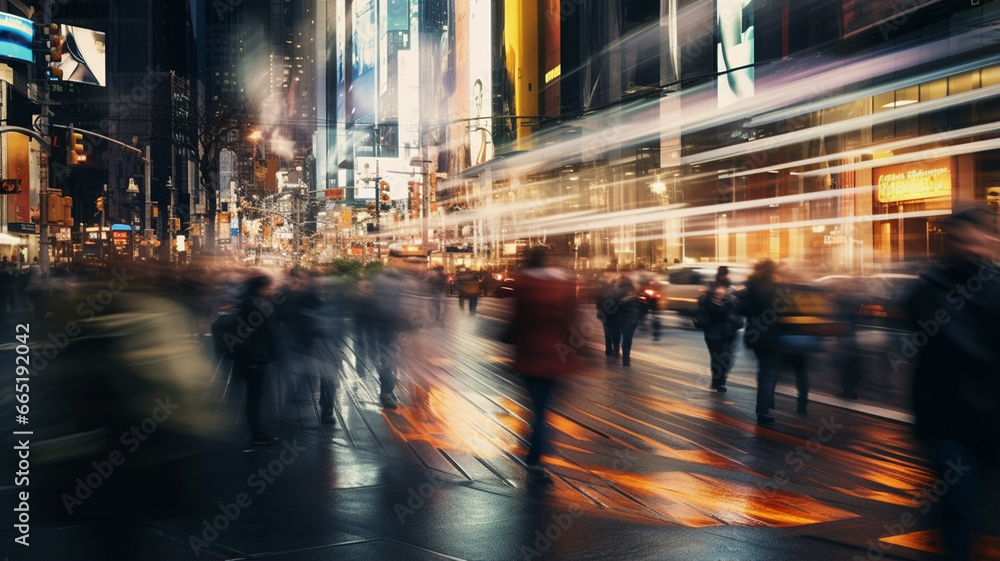 people in the city in the evening with blurred background people in the city in the evening with blurred background