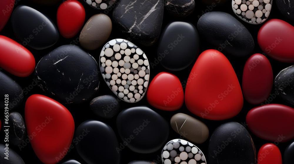 pebble background close up - red, white and black stones pebble background close up - red, white and black stones