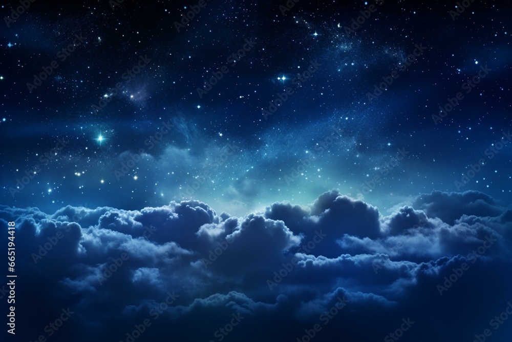 A striking backdrop showcasing a dark, star-filled sky with moonlight, clouds, and stars, ideal for astrology, astronomy, science fiction, and fantasy themes. Generative AI