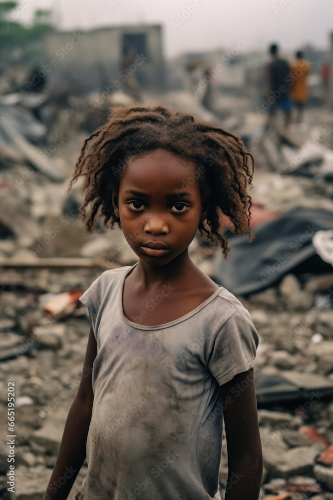 Orphaned children. poor child in a destroyed and abandoned building. baby in dirty clothes after an earthquake or war. Orphaned children. poor child in a destroyed and abandoned building. baby in dirty clothes after an earthquake or war.