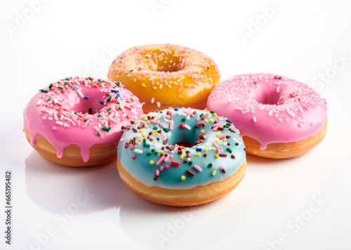 Set of multi-colored donuts on a white background. Donuts menu.