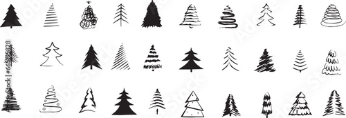 set black and white Christmas trees, Christmas day, vegetation, silhouette, Christmas decoration 