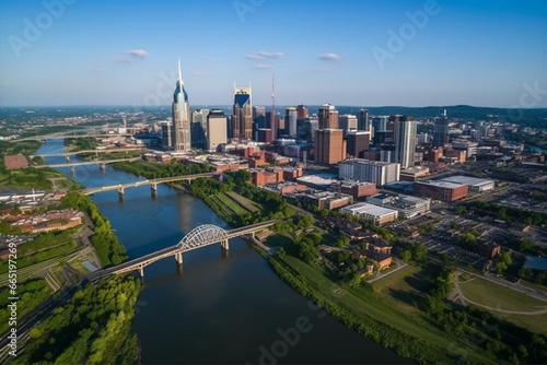 Aerial view of Nashville's skyline in Tennessee. Generative AI