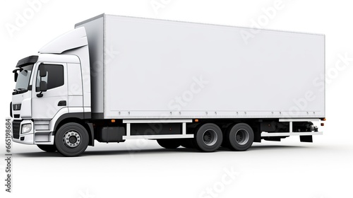 White container truck side view isolated background. AI generated image © is