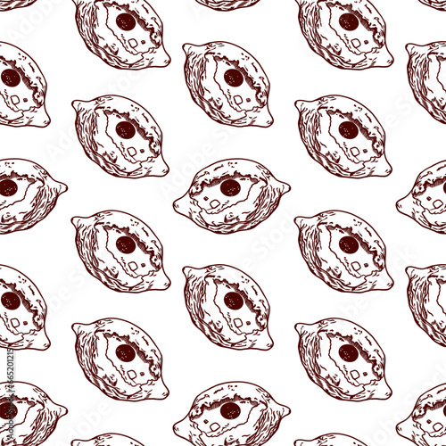 Khachapuri. Vector illustration of a seamless pattern in graphic style. Menus of restaurants, cafes, food labels, covers, cards, wrapping paper.