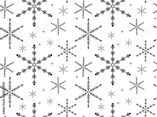 Black Snowflakes Simple Christmas seamless pattern. Vector illustration
