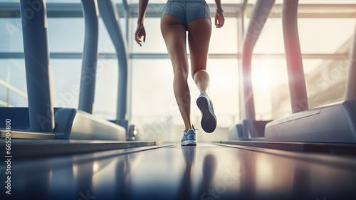 female legs running on the treadmill. mixed media photo