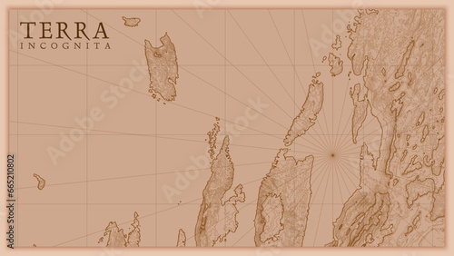 Ancient abstract earth relief old map. Generated conceptual vector elevation map of fantasy landscape.