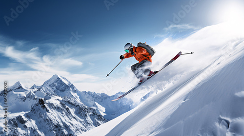Winter extreme sports cool shot of ski in motion 