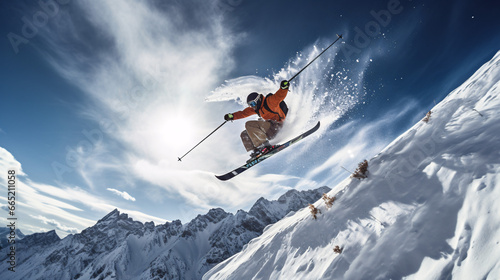 Winter extreme sports cool shot of ski in motion 