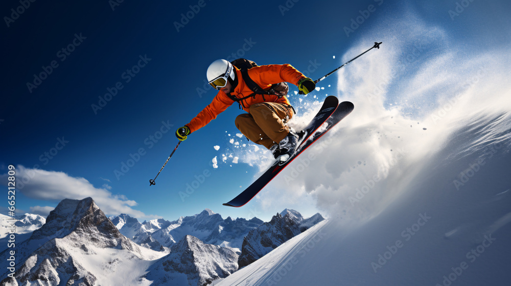 Winter extreme sports cool shot of  ski in motion 