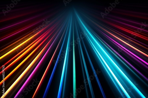 Colorful luminous neon lines on dark background. Generative AI