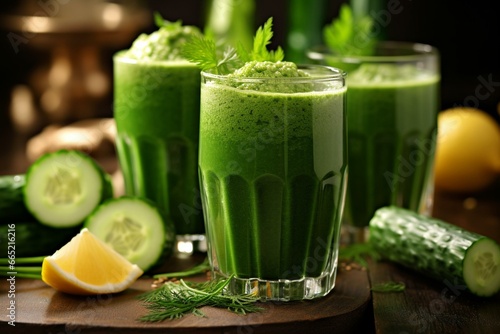 Homemade green veggie juice, a healthy & refreshing drink. Generative AI