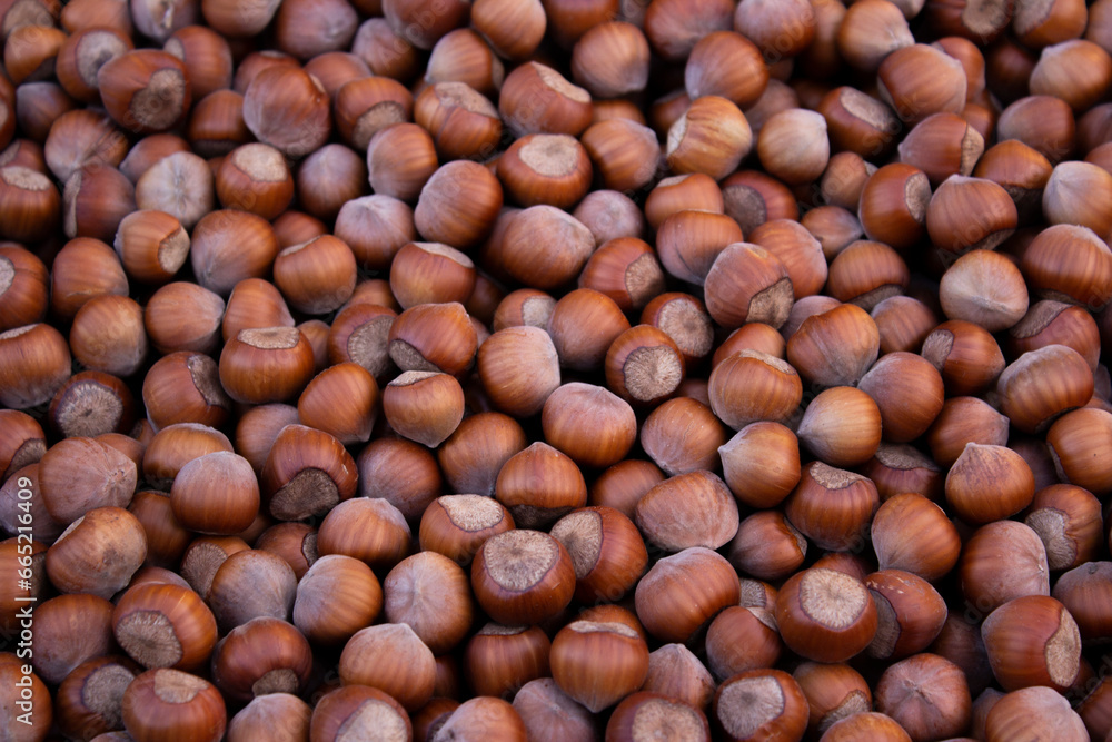 Top view. Photo with fresh shelled hazelnuts. Counter with nut. Concept of healthy food, selling and buying farm products, entrepreneurship support. Ingredient for salad, dessert, cake. Flat lay Top view. Photo with fresh shelled hazelnuts. Counter with nut. Concept of healthy food, selling and buying farm products, entrepreneurship support. Ingredient for salad, dessert, cake. Flat lay