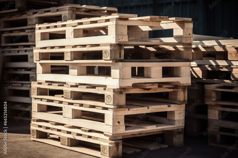 Wooden pallet with stacked boxes. Generative AI