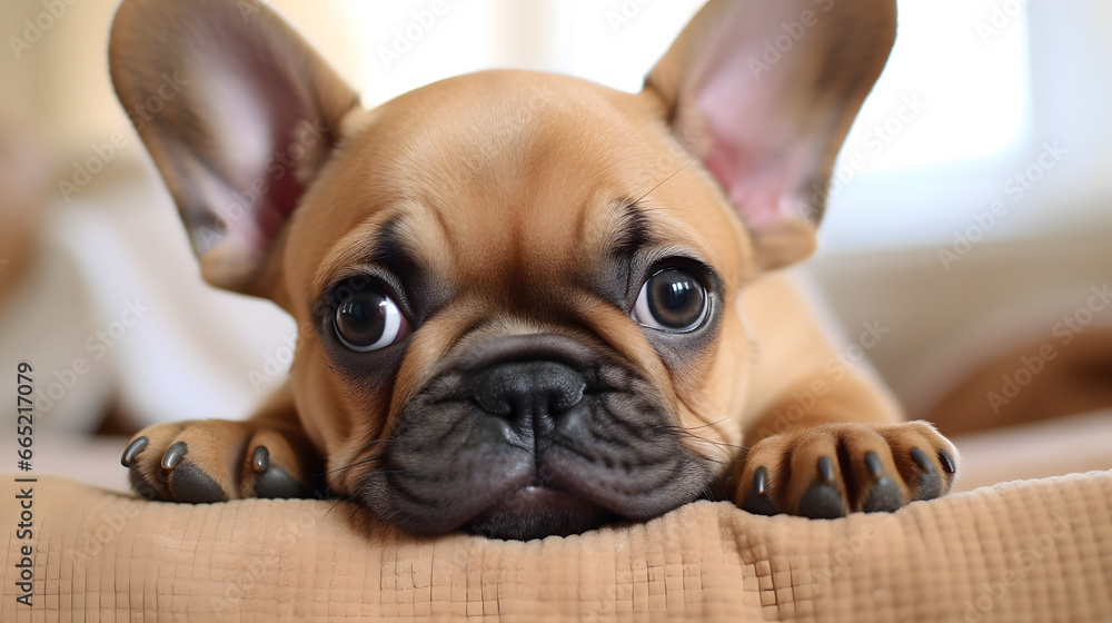 close up of a french bulldog puppy