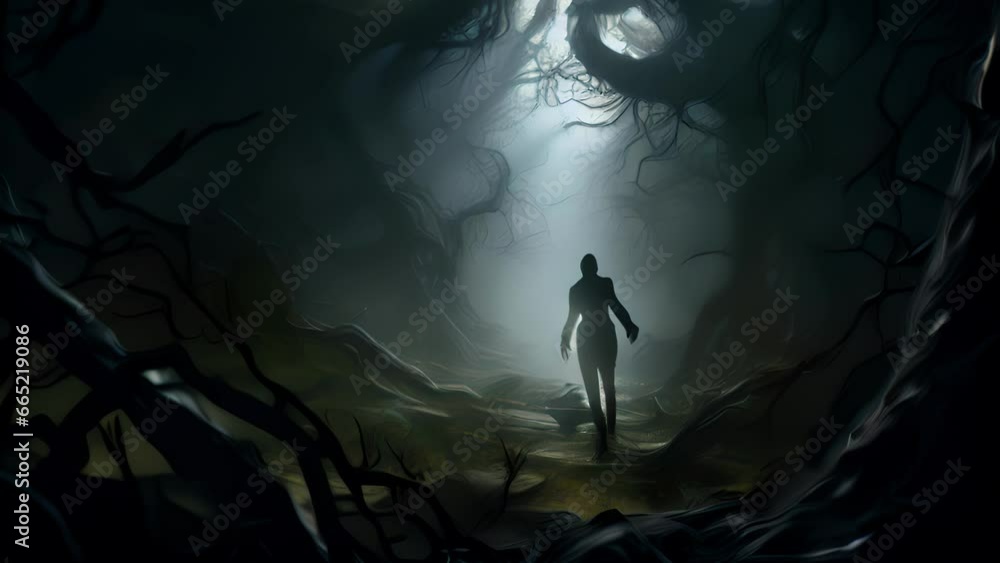A shadowy figure wanders through a twisted forest, encountering creatures that defy logic and reality. Surreal psychedelic A shadowy figure wanders through a twisted forest, encountering creatures that defy logic and reality. Surreal psychedelic
