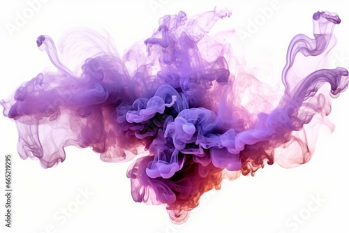 Abstract ink blot with violet-colored smoke on transparent background. Generative AI