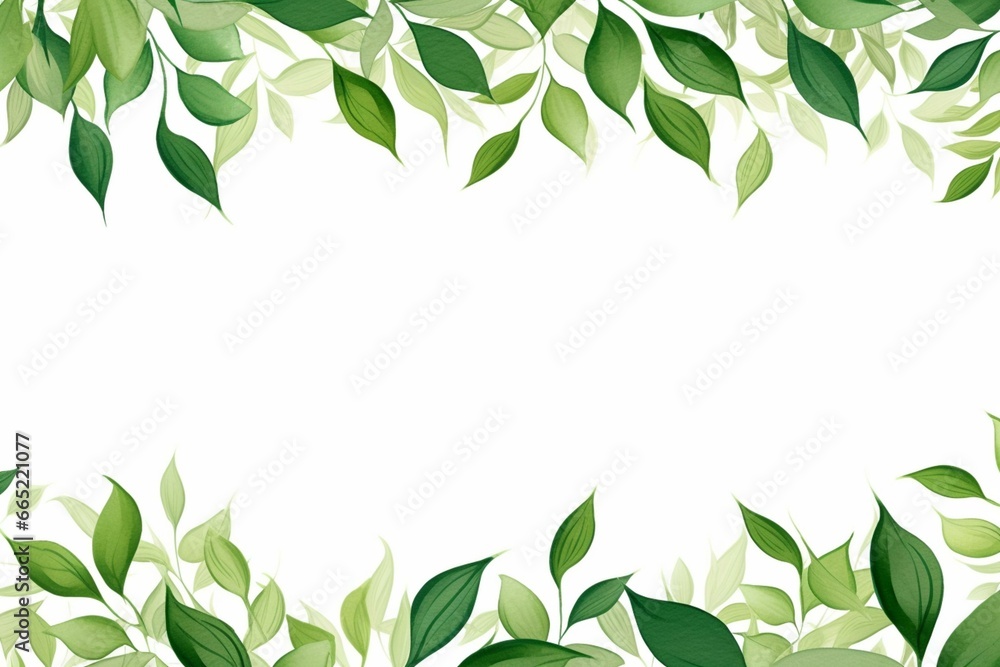 Floral border with vibrant green leaves perfect for wedding stationary, greetings, wallpapers, fashion, and background. Generative AI