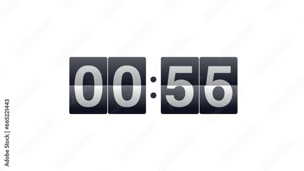 Countdown clock timer in one minute. A flip clock counts down from 60 seconds to zero second. Countdown clock timer in one minute. A flip clock counts down from 60 seconds to zero second.