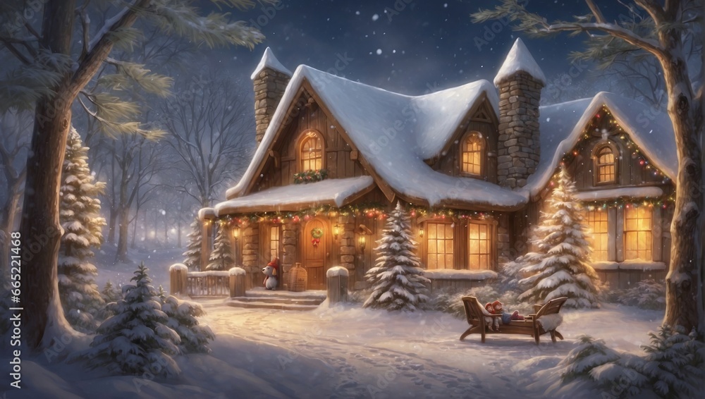 Fototapeta premium Christmas house in the snow